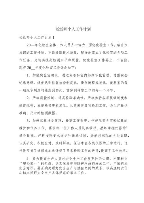 检验师个人工作计划.docx