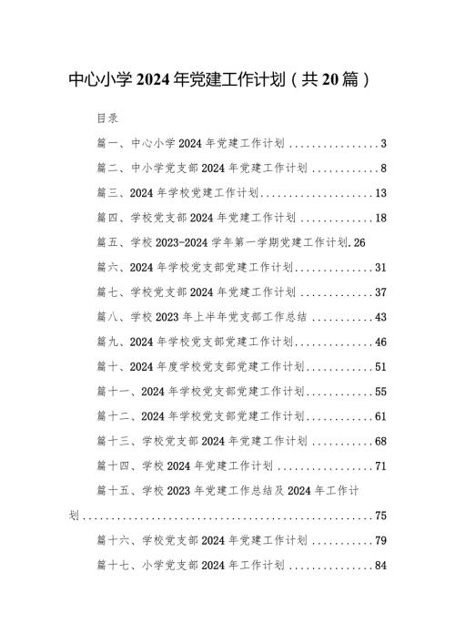 中心小学2024年党建工作计划20篇（精选版）.docx
