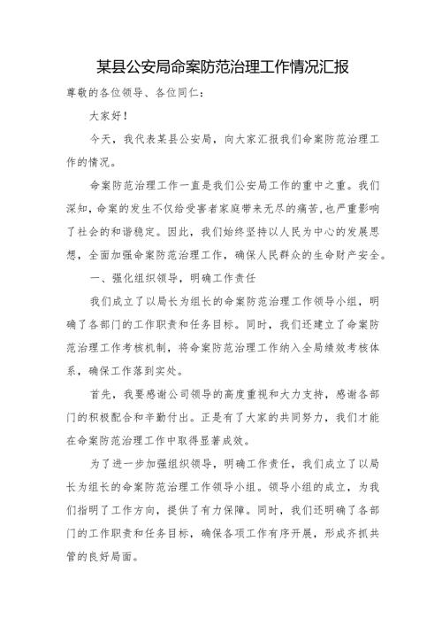 某县公安局命案防范治理工作情况汇报.docx