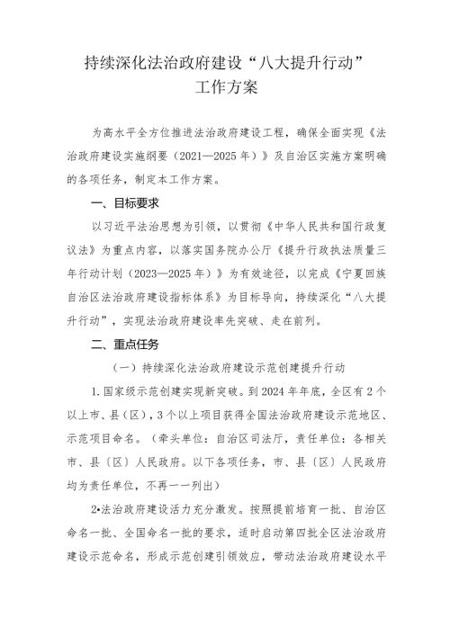 宁夏持续深化法治政府建设“八大提升行动”工作方案.docx
