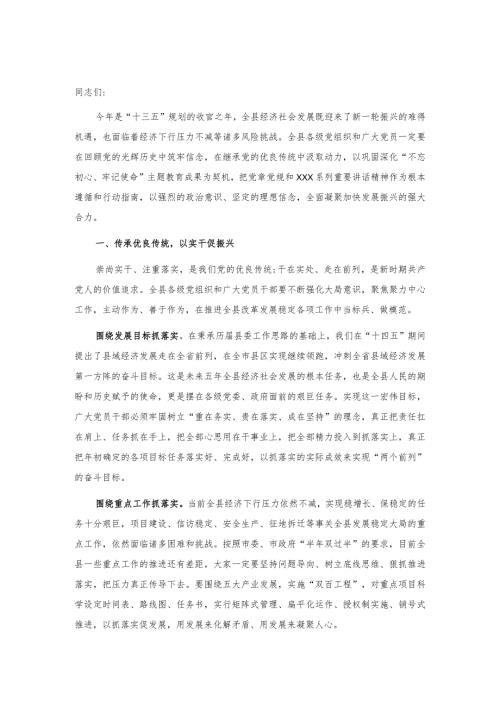 在全县副县级以上领导干部主题党日活动后的讲话.docx