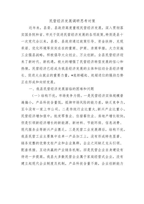 民营经济发展调研思考对策.docx