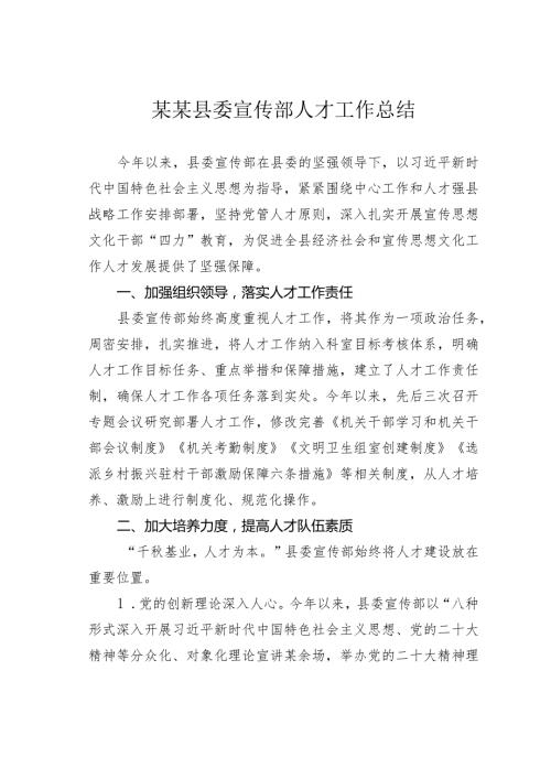 某某县委宣传部人才工作总结.docx