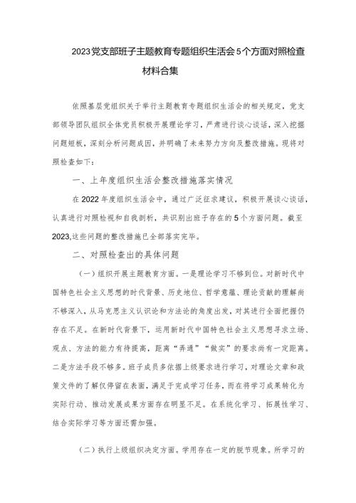 2023党支部班子主题教育专题组织生活会5个方面对照检查材料合集.docx