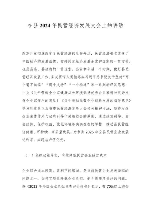 在县2024年民营经济发展大会上的讲话.docx