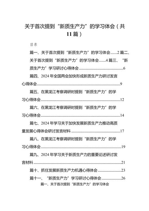 （11篇）关于首次提到“新质生产力”的学习体会供参考.docx