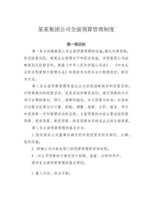 某某集团公司全面预算管理制度.docx