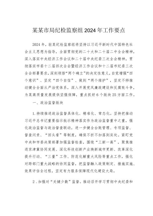 某某市局纪检监察组2024年工作要点.docx