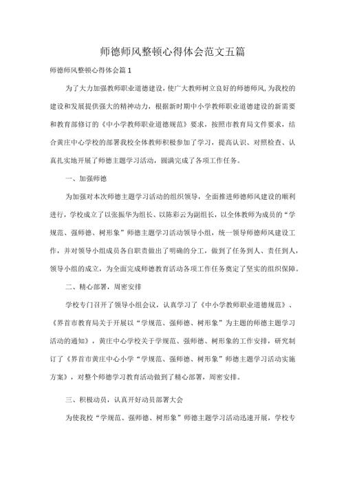 师德师风整顿心得体会范文五篇.docx