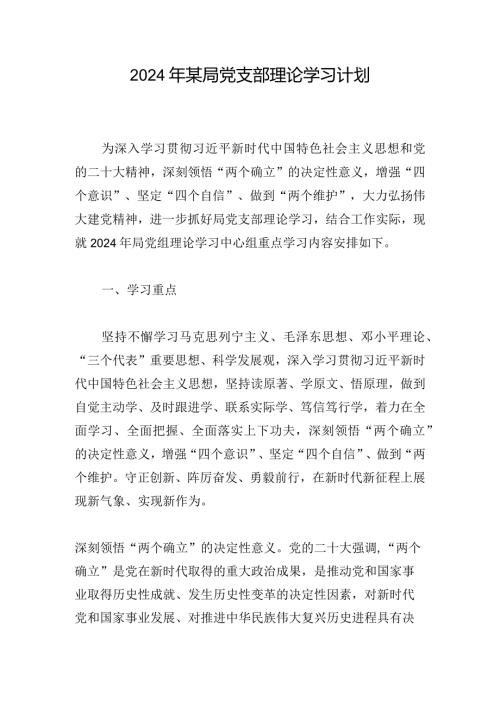 2024年某局党支部理论学习计划(1).docx