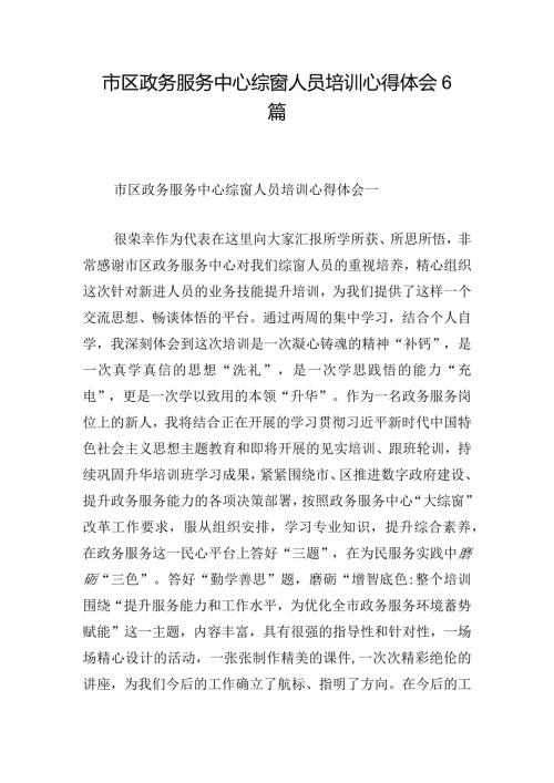 市区政务服务中心综窗人员培训心得体会6篇.docx
