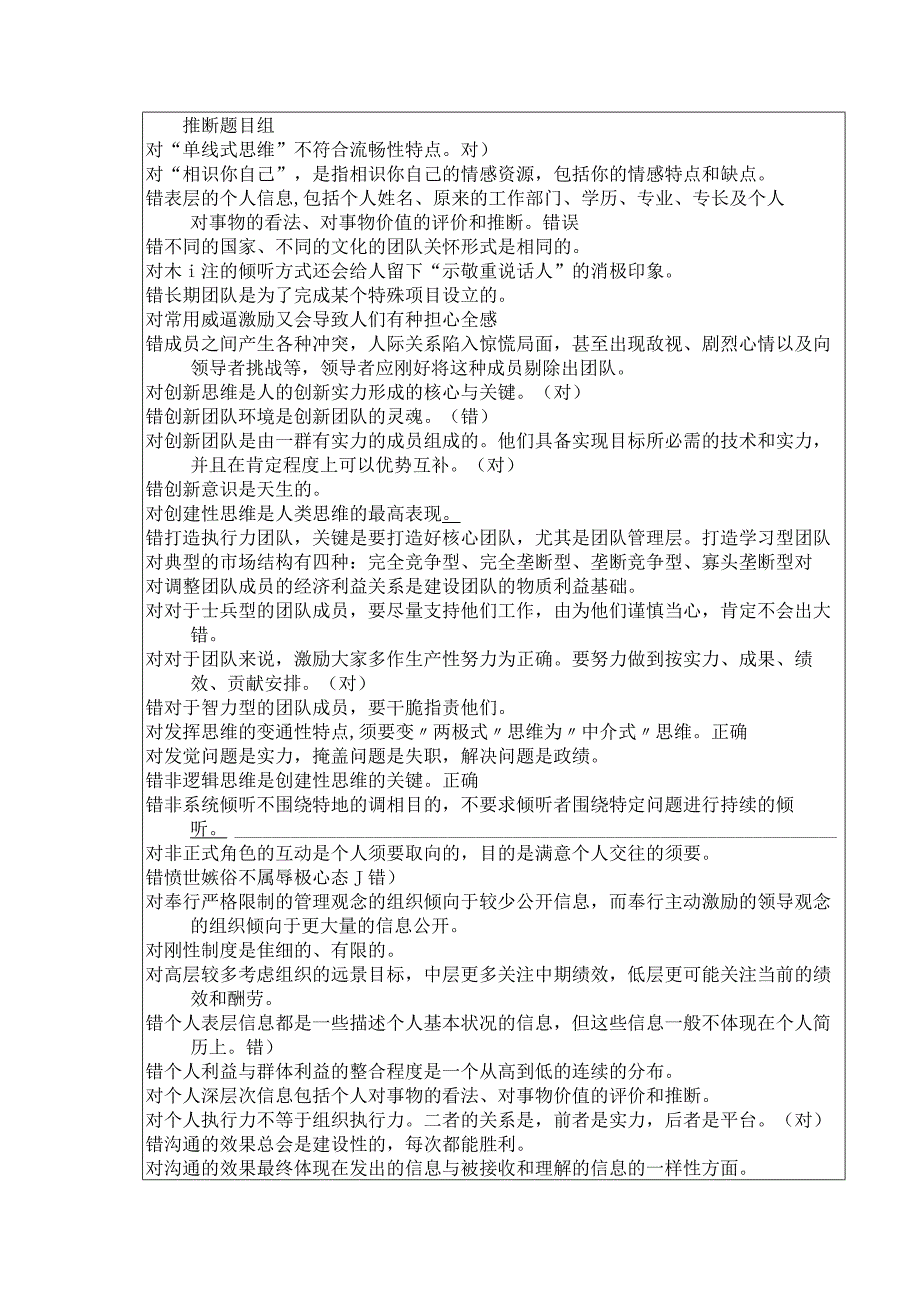 2024辽宁专业技术人员团队建设与创新判断题目组答案大全(保证必过).docx_第1页