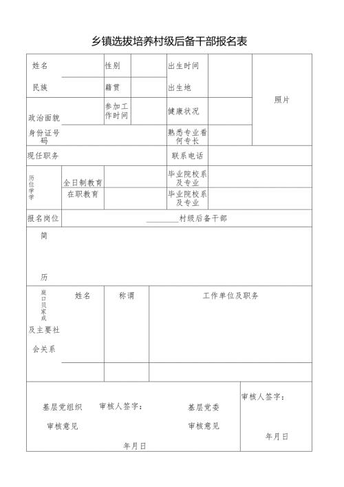 乡镇选拔培养村级后备干部报名表.docx