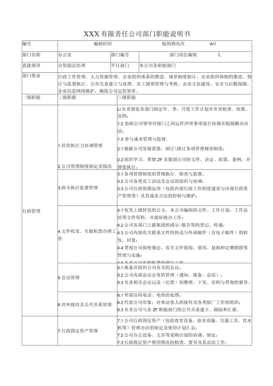 行政办公室职能说明书.docx_第1页