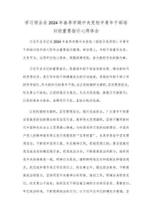 学习领会在2024年季学期中央党校中青年干部培训班重要指示心得体会.docx