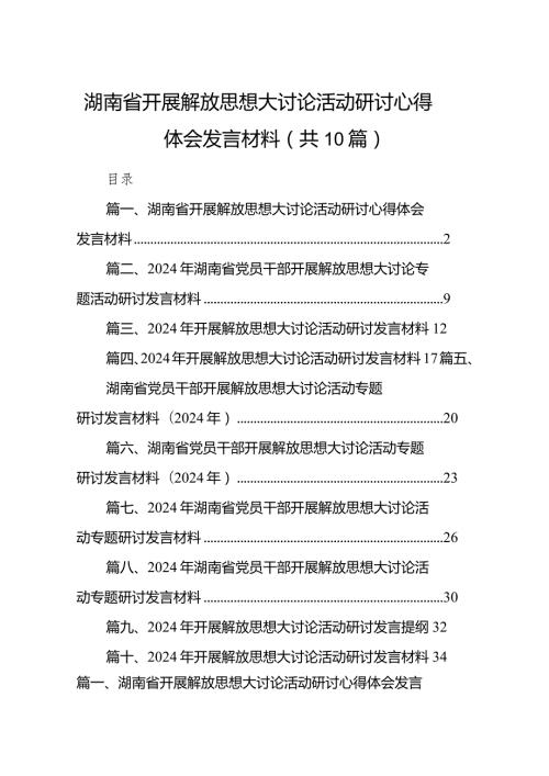 湖南省开展解放思想大讨论活动研讨心得体会发言材料10篇(最新精选).docx