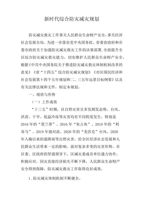 新时代综合防灾减灾规划.docx