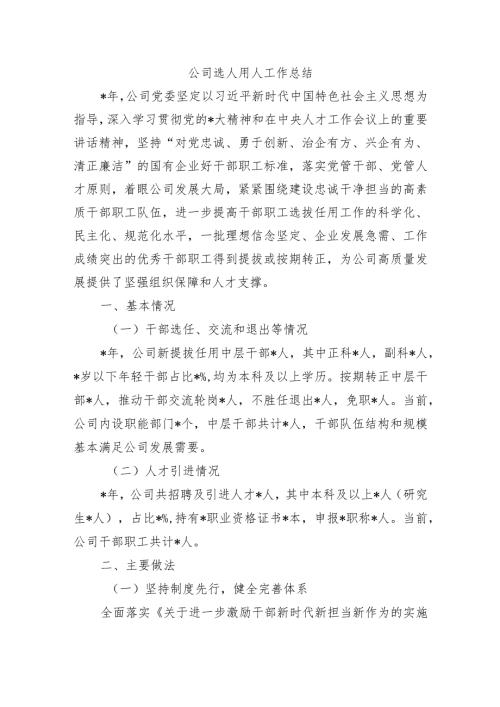 公司选人用人工作总结.docx