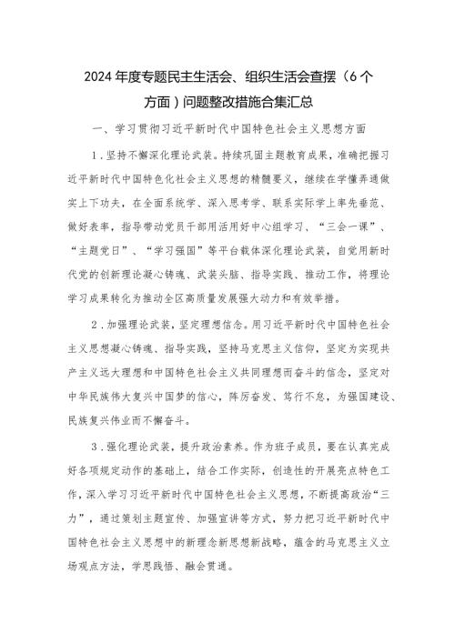 2024专题民主生活会、组织生活会查摆（6个方面）问题整改措施合集汇总.docx