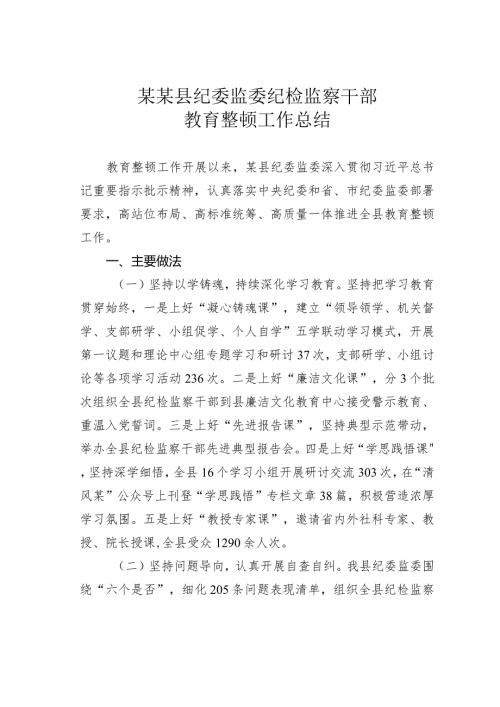 某某县纪委监委纪检监察干部教育整顿工作总结.docx