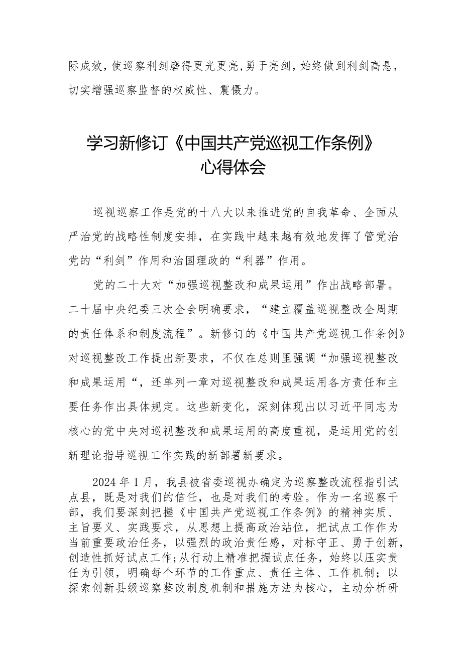 学习新修订《中国共产党巡视工作条例2024版》心得体会14篇.docx_第2页