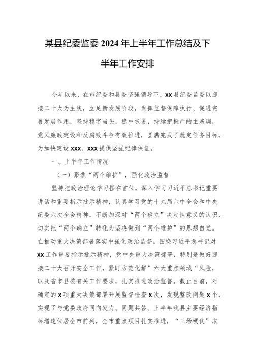 某县纪委监委2024年上半年工作总结及下半年工作安排.docx