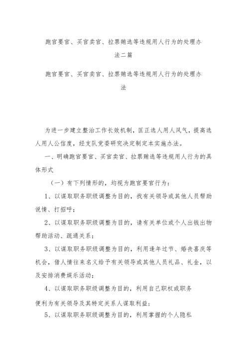 跑官要官、买官卖官、拉票贿选等违规用人行为的处理办法二篇.docx