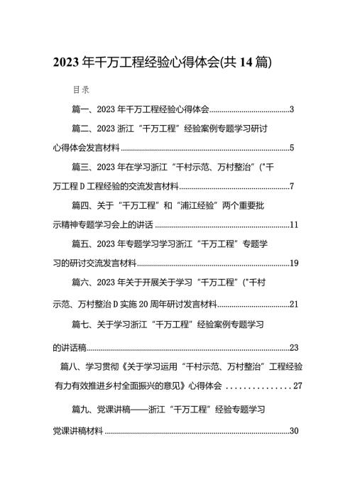 2024年千万工程经验心得体会14篇（精选版）.docx