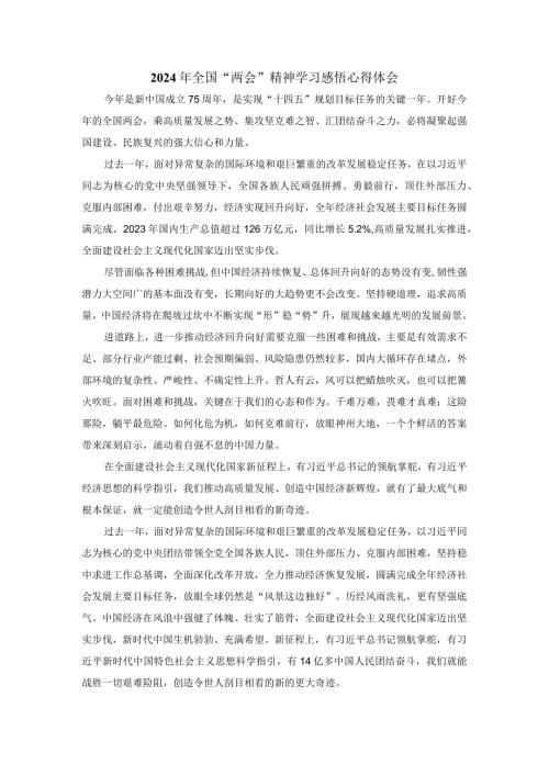 2024年全国“两会”精神学习感悟心得体会.docx