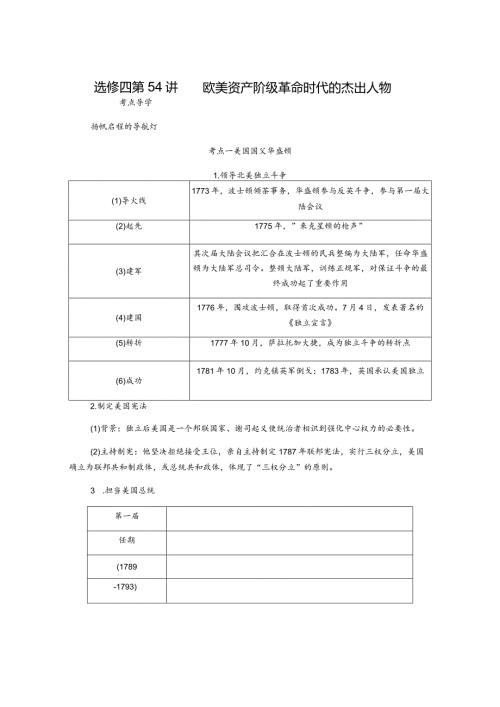 2024一轮复习人教版（江苏专用）：选修四第54讲欧美资产阶级革命时代的杰出人物（学案）.docx