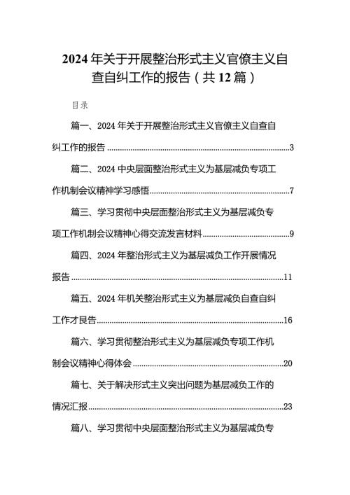 2024年关于开展整治形式主义官僚主义自查自纠工作的报告12篇（精选版）.docx