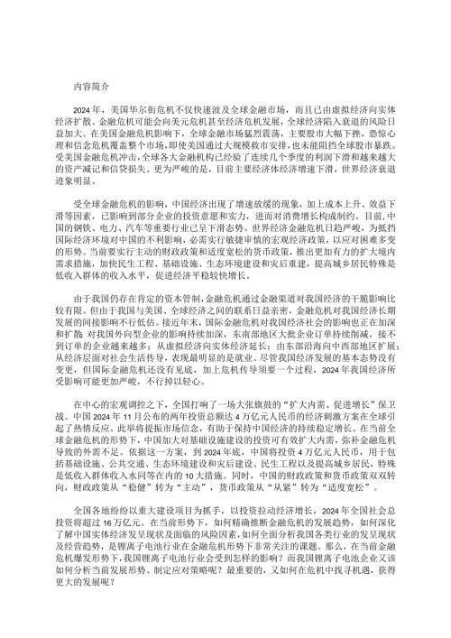 20242025年锂离子电池行业应对金融危机影响及发展策略咨询.docx