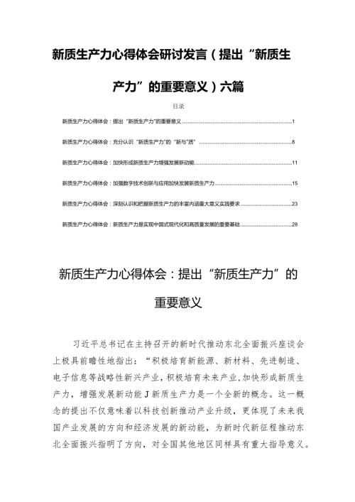 新质生产力心得体会研讨发言(提出“新质生产力”的重要意义)六篇.docx