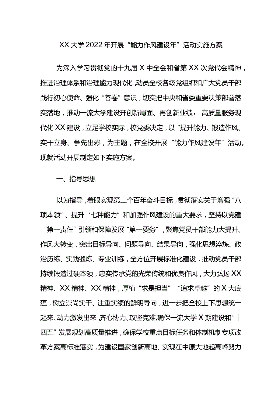 XX大学2022年开展“能力作风建设年”活动实施方案.docx_第1页