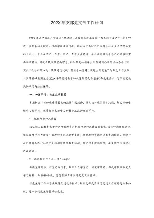 202X年支部党支部工作计划.docx