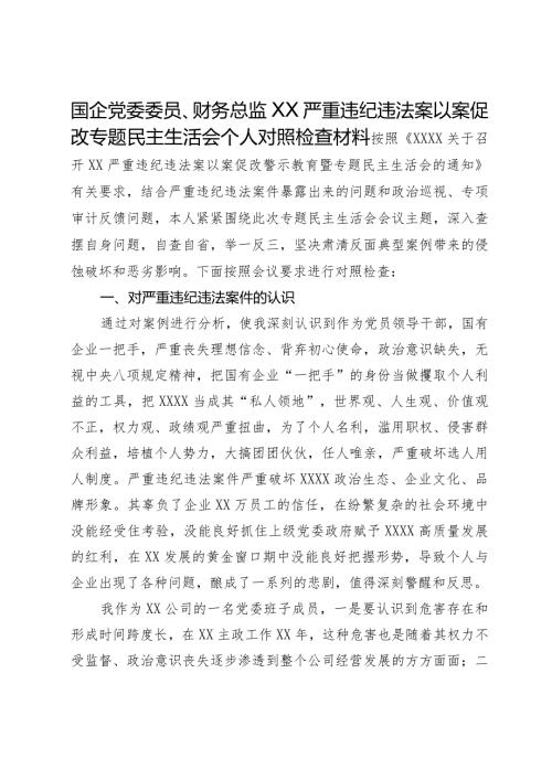 国企党委委员、财务总监关于严重违纪违法案以案促改专题民主生活会个人对照检查材料(2).docx
