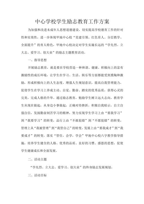 中心学校学生励志教育工作方案.docx