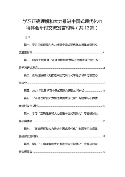 学习正确理解和大力推进中国式现代化心得体会研讨交流发言材料12篇(最新精选).docx