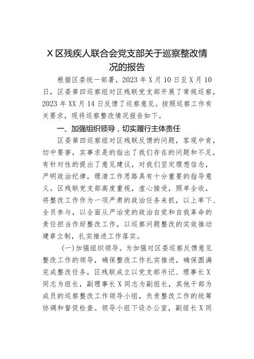 X区残疾人联合会党支部关于巡察整改情况的报告(1).docx