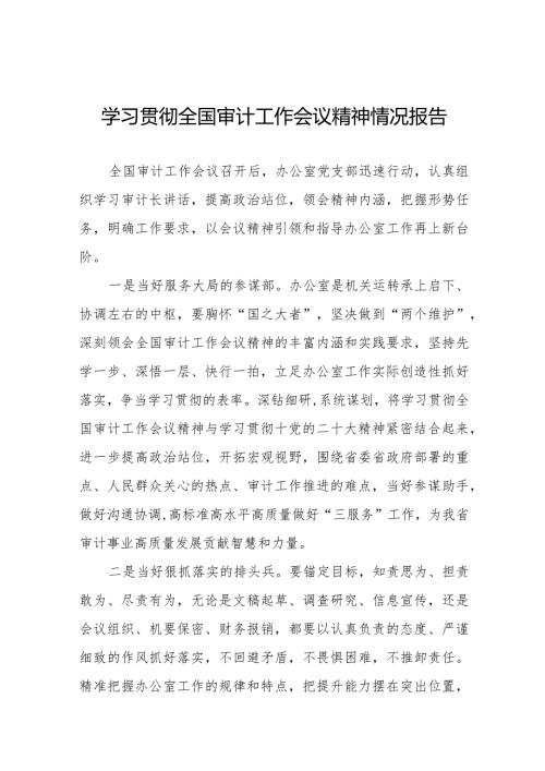 2024年关于学习贯彻全国审计工作会议精神的情况汇报22篇.docx
