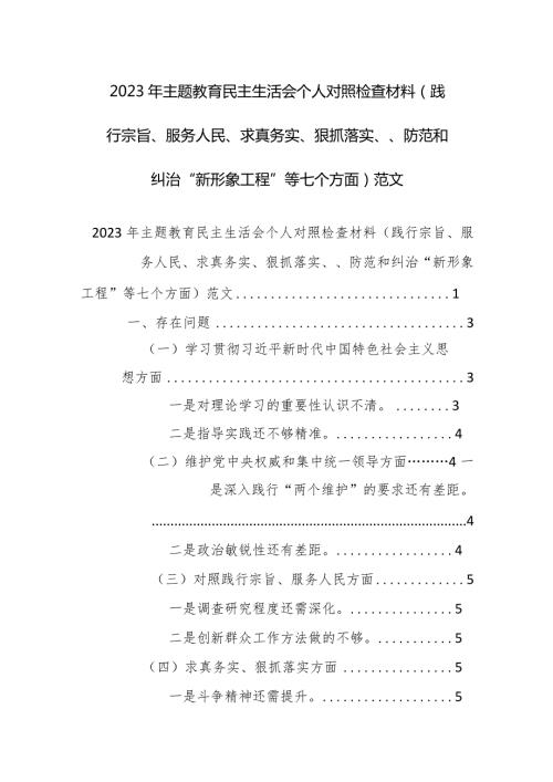 2023年主题教育民主生活会个人对照检查材料（践行宗旨、服务人民、求真务实、狠抓落实、、防范和纠治“新形象工程”等七个方面）范文.docx