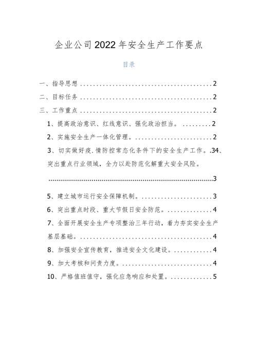 企业公司2022年安全生产工作要点.docx