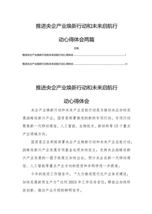 推进央企产业焕新行动和未来启航行动心得体会两篇.docx