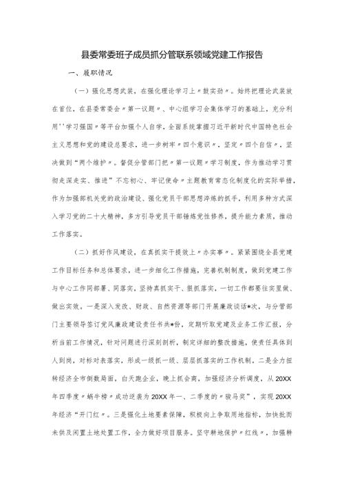 县委常委班子成员抓分管联系领域党建工作报告.docx
