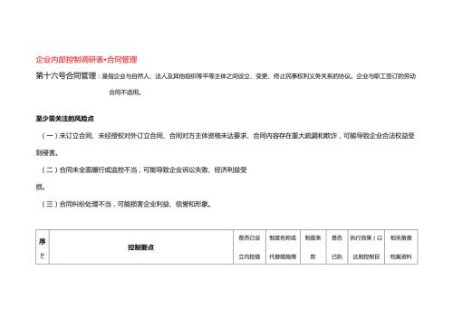 企业内部控制调研表合同管理.docx