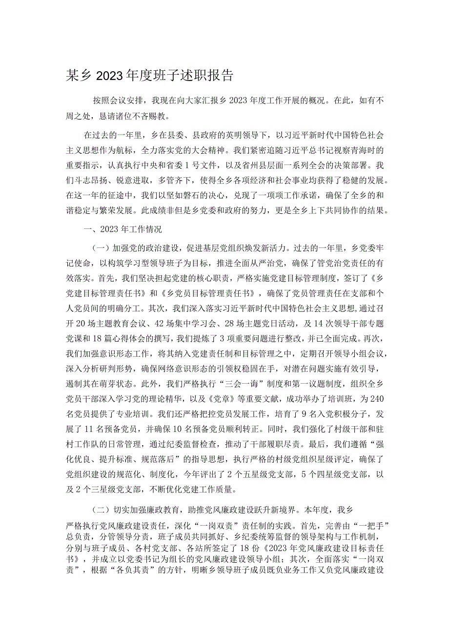 某乡2023班子述职报告.docx_第1页
