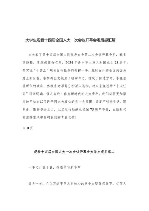 大学生观看十四全国人大一次会议开幕会观后感汇篇.docx