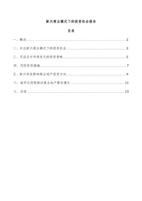 新兴商业模式下的投资机会报告.docx