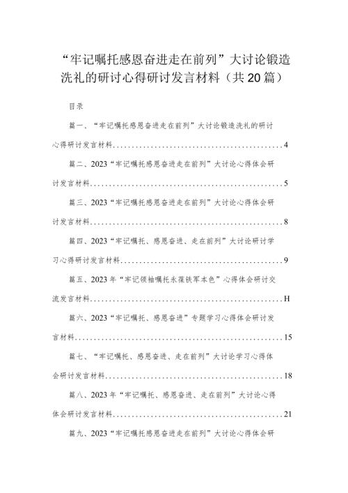 “牢记嘱托感恩奋进走在前列”大讨论锻造洗礼的研讨心得研讨发言材料（共20篇）.docx