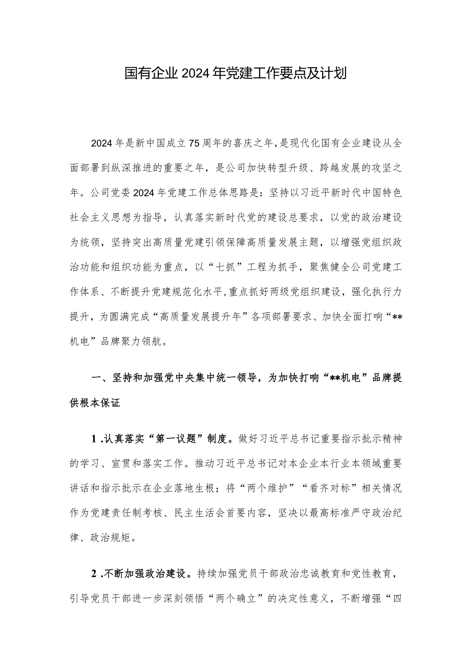 国有企业2024年党建工作要点及计划(1).docx_第1页